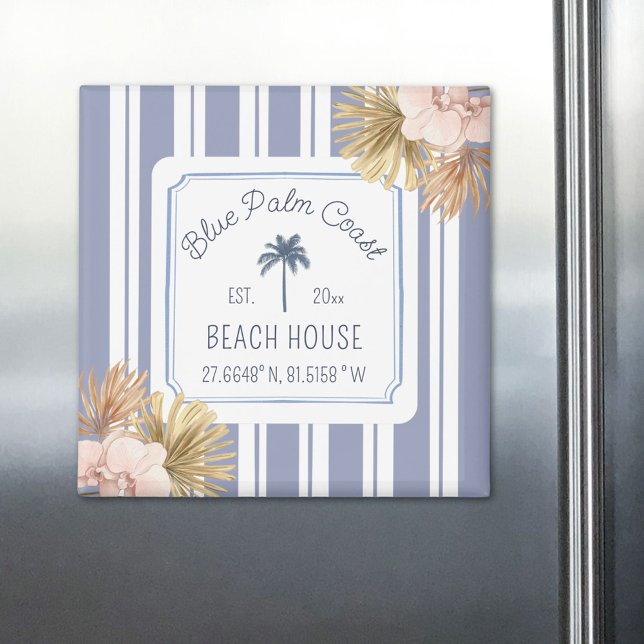 Beach House Blue Stripes Coastal Boho Farmhouse Magnet (In situ)