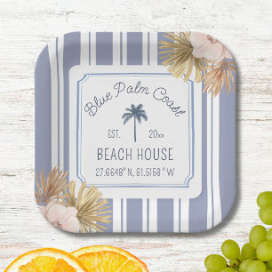 Beach House Blue Stripes Coastal Boho Farmhouse Paper Plates