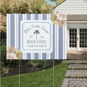 Beach House Blue Stripes Coastal Boho Farmhouse Sign