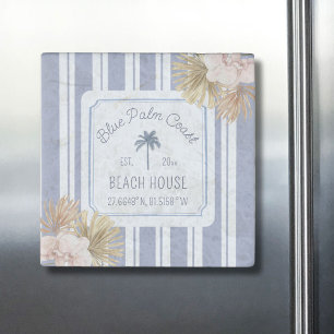Beach House Blue Stripes Coastal Boho Farmhouse Stone Magnet