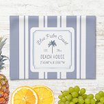 Beach House Blue Stripes Coastal Farmhouse Kitchen Towel<br><div class="desc">Introducing our Beach House Blue Stripes Coastal Farmhouse kitchen towel . Featuring watercolor illustration of orchid and dried palm leaves with navy blue strips as background. Suitable for Rental vacation beach house or coastal cottage.</div>