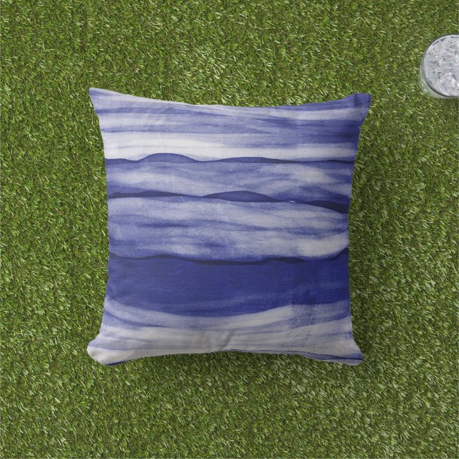 Beach House Blue Stripes Outdoor Pillow (Grass)
