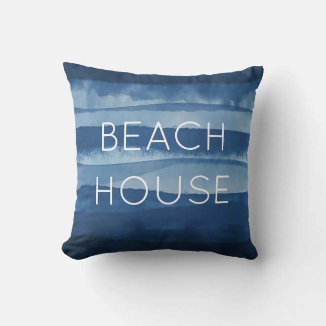 Beach House Blue Throw Pillow (Front)