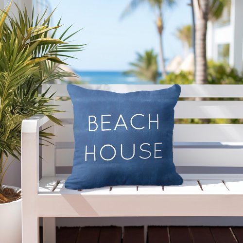 Beach House Blue Watercolor Outdoor Pillow