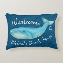 Beach House Blue Whale Nautical Whalecome | Custom Accent Pillow