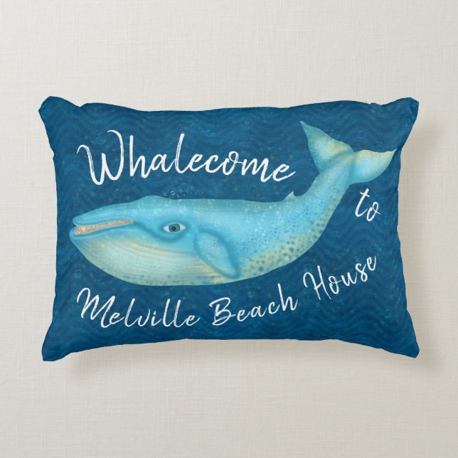 Beach House Blue Whale Nautical Whalecome | Custom Accent Pillow (Front)