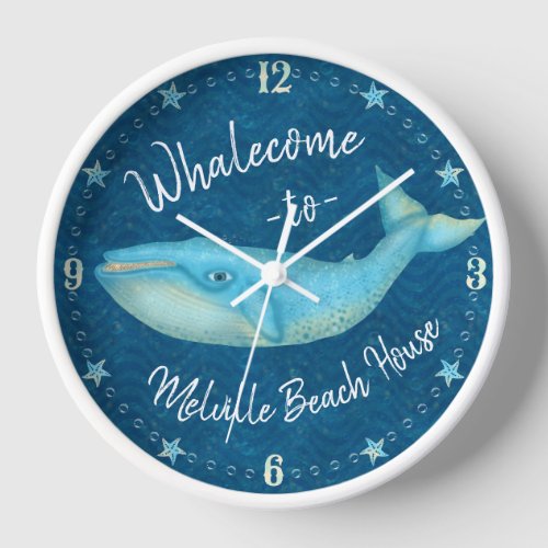 Beach House Blue Whale Nautical Whalecome  Custom Clock