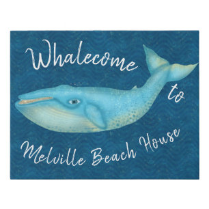 Beach House Blue Whale Nautical Whalecome   Custom Faux Canvas Print