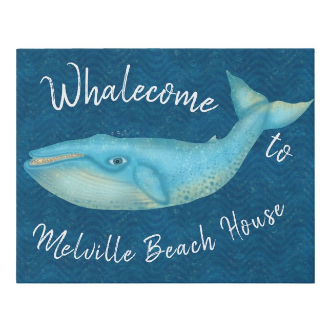 Beach House Blue Whale Nautical Whalecome | Custom Faux Canvas Print (Front)