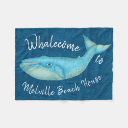 Beach House Blue Whale Nautical Whalecome | Custom Fleece Blanket