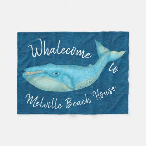 Beach House Blue Whale Nautical Whalecome  Custom Fleece Blanket