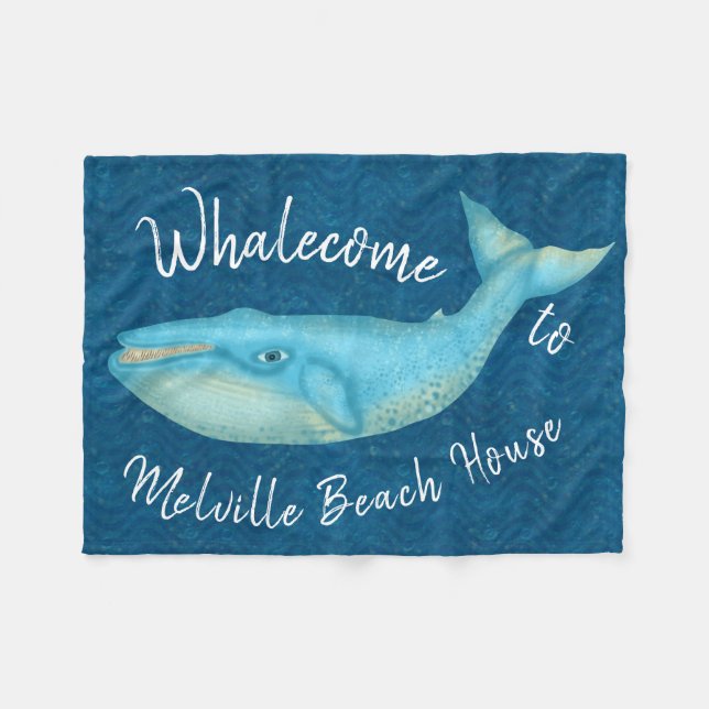 Beach House Blue Whale Nautical Whalecome | Custom Fleece Blanket (Front (Horizontal))