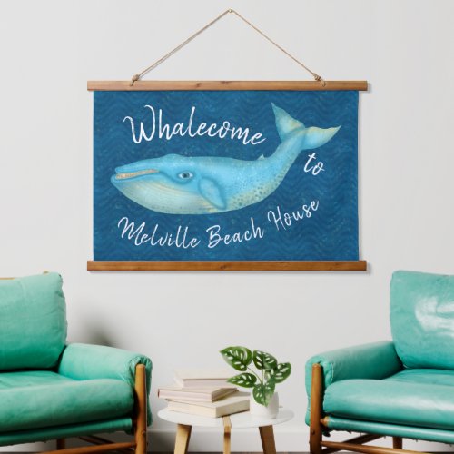 Beach House Blue Whale Nautical Whalecome  Custom Hanging Tapestry