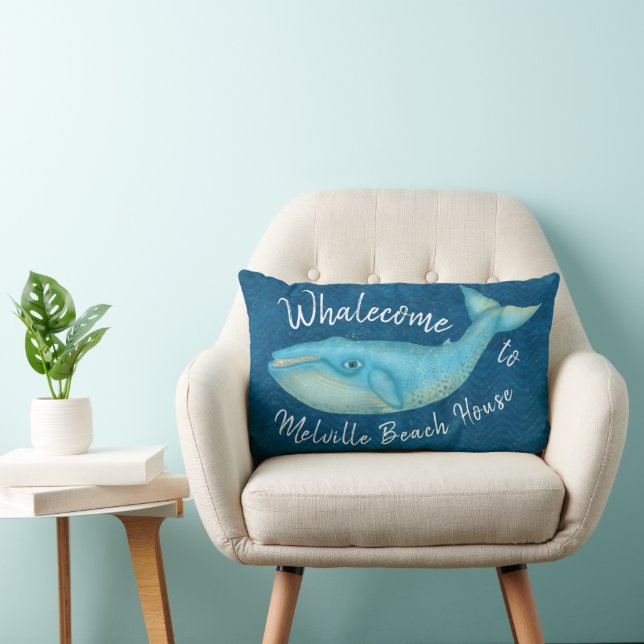 Beach House Blue Whale Nautical Whalecome | Custom Lumbar Pillow (Chair)