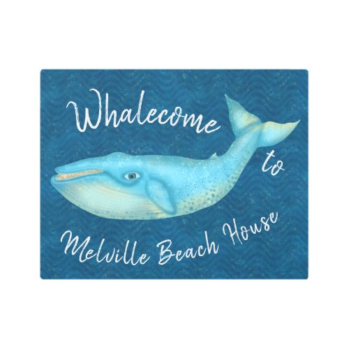 Beach House Blue Whale Nautical Whalecome  Custom Metal Print