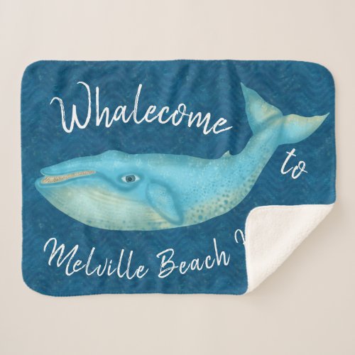 Beach House Blue Whale Nautical Whalecome  Custom Sherpa Blanket