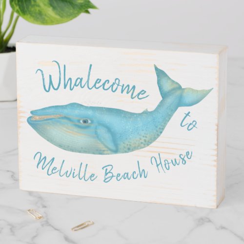 Beach House Blue Whale Nautical Whalecome Custom Wooden Box Sign