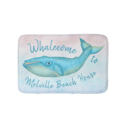 Beach House Blue Whale Nautical Whalecome | Name Bath Mat