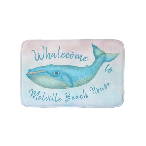 Beach House Blue Whale Nautical Whalecome  Name Bath Mat