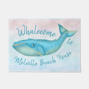 Beach House Blue Whale Nautical Whalecome Name Doormat