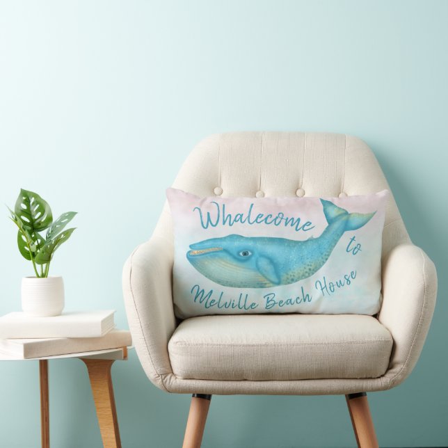 Beach House Blue Whale Nautical Whalecome | Name Lumbar Pillow (Chair)