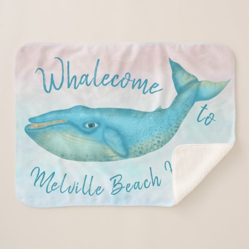 Beach House Blue Whale Nautical Whalecome  Name Sherpa Blanket