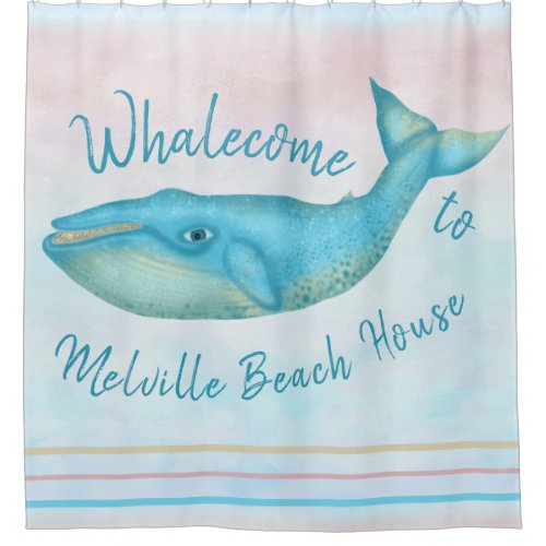 Beach House Blue Whale Nautical Whalecome  Name Shower Curtain