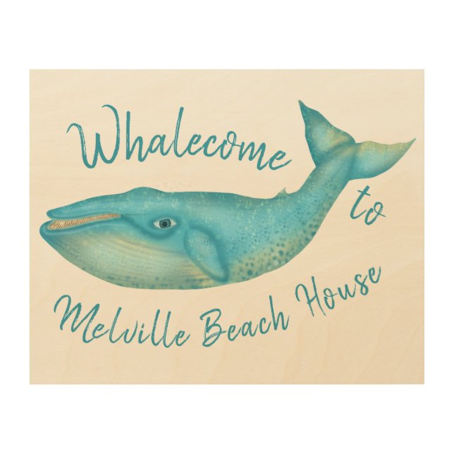 Beach House Blue Whale Nautical Whalecome | Name Wood Wall Art (Front)