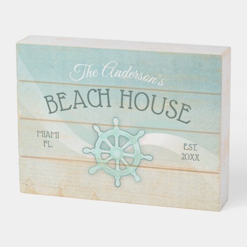 Beach House Boat Helm Aqua Blue ID623 Wooden Box Sign