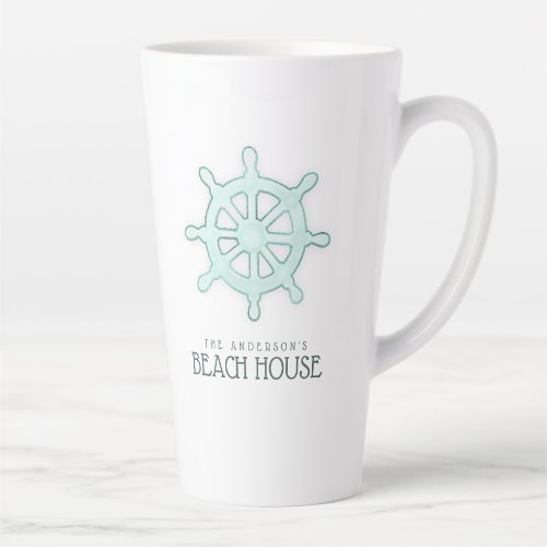 Beach House Boat Helm Aqua BlueSand ID623 Latte Mug