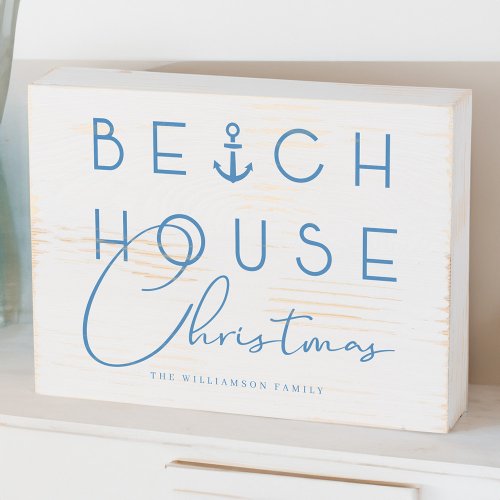 Beach House Christmas Coastal Blue Nautical Ocean Wooden Box Sign