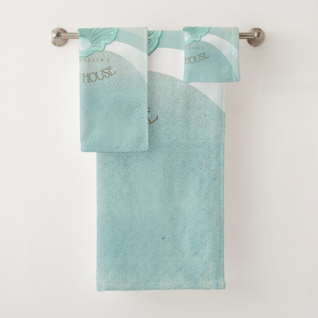 Beach House Clam Shell Aqua Blue ID623 Bath Towel Set (Insitu)