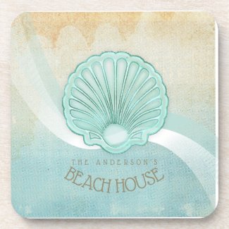 Beach House Clam Shell Aqua Blue ID623 Beverage Coaster