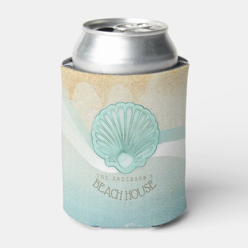 Beach House Clam Shell Aqua Blue ID623 Can Cooler