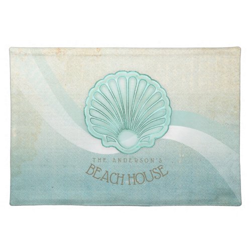 Beach House Clam Shell Aqua Blue ID623 Cloth Placemat