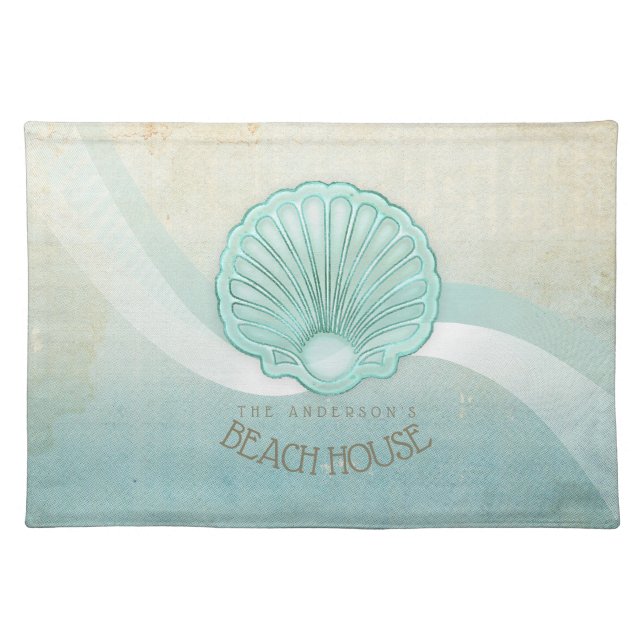 Beach House Clam Shell Aqua Blue ID623 Cloth Placemat (Front)