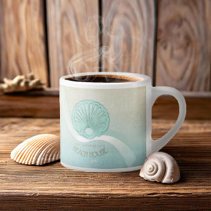 Beach House Clam Shell Aqua Blue ID623 Espresso Cup
