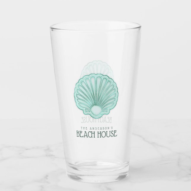Beach House Clam Shell Aqua Blue ID623 Glass (Front)