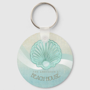 Beach House Clam Shell Aqua Blue ID623 Keychain