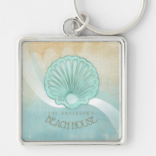 Beach House Clam Shell Aqua Blue ID623 Keychain