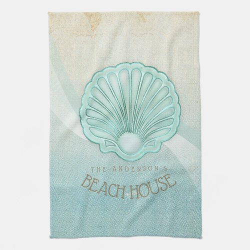 Beach House Clam Shell Aqua Blue ID623 Kitchen Towel