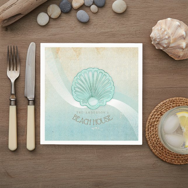 Beach House Clam Shell Aqua Blue ID623 Napkins (Creator Uploaded)