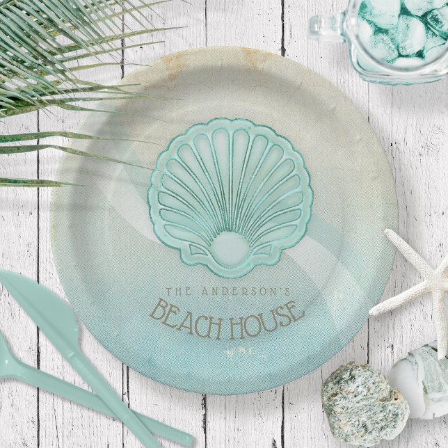 Beach House Clam Shell Aqua Blue ID623 Paper Plates (Creator Uploaded)