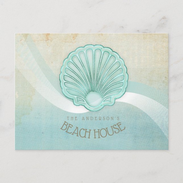Beach House Clam Shell Aqua Blue ID623 Postcard (Front)