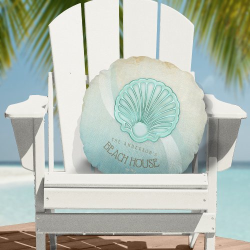 Beach House Clam Shell Aqua Blue ID623 Round Pillow