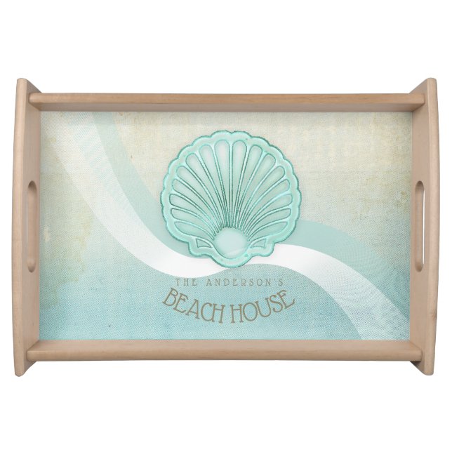 Beach House Clam Shell Aqua Blue ID623 Serving Tray (Front)