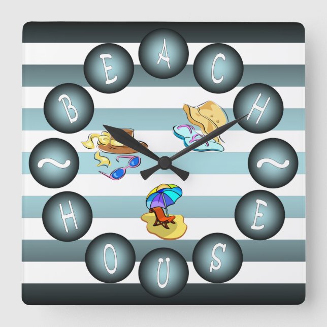 “Beach House” Clock ~ Summer House ~ "Sun & Fun" (Front)