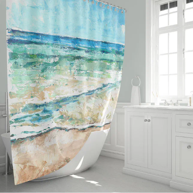 Beach House Coastal Artwork Shower Curtain | Zazzle