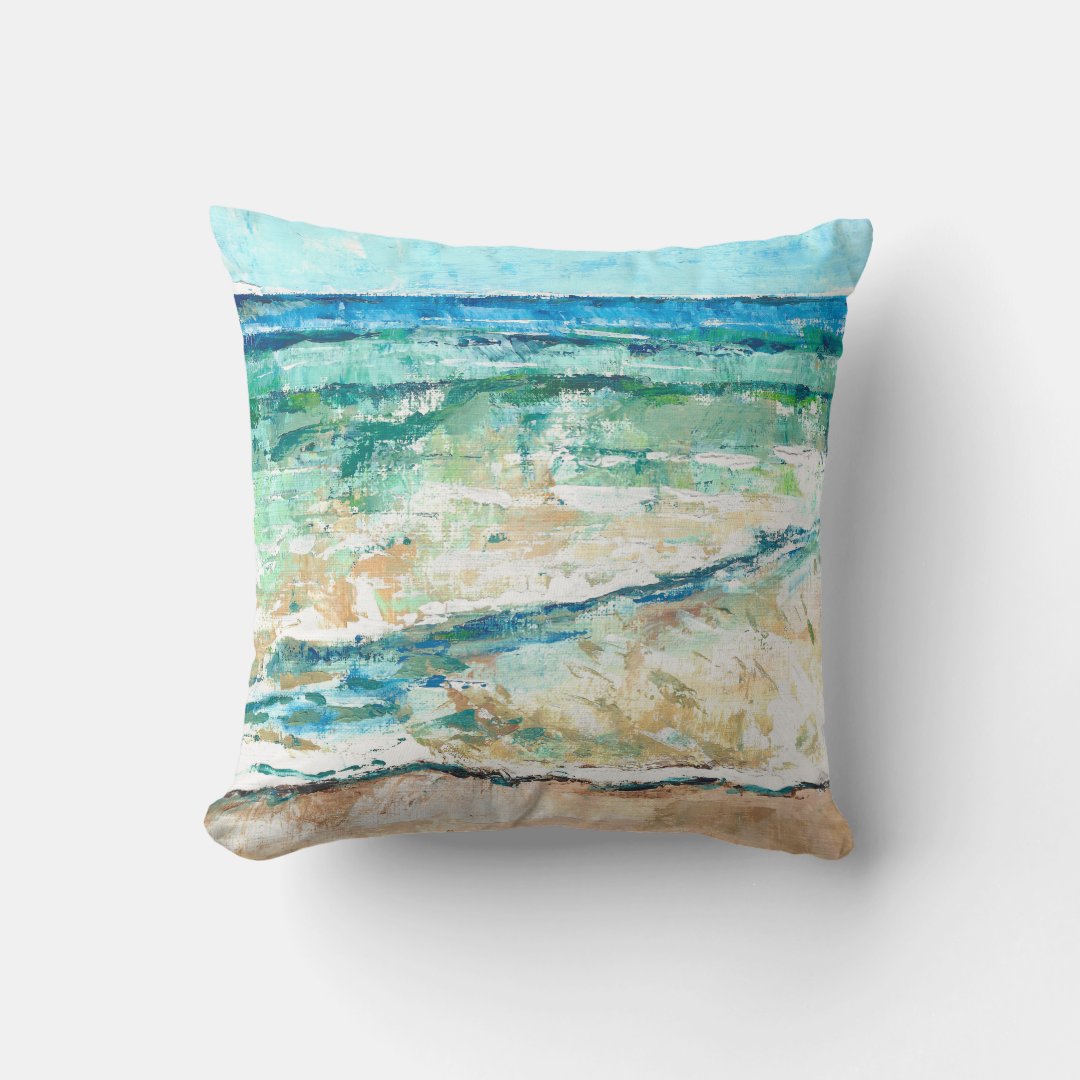 Beach House Coastal Artwork Throw Pillow | Zazzle