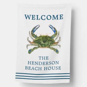 Beach House Coastal Blue Crab Name  Flag